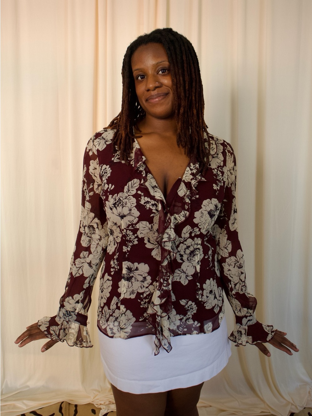 Nine West 100% silk floral blouse